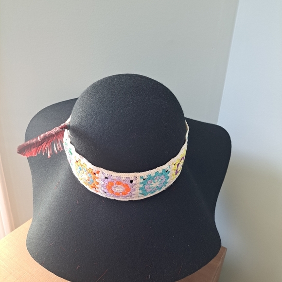 Hand Emblessished Black Hippie Floppy Hat - Picture 4 of 6
